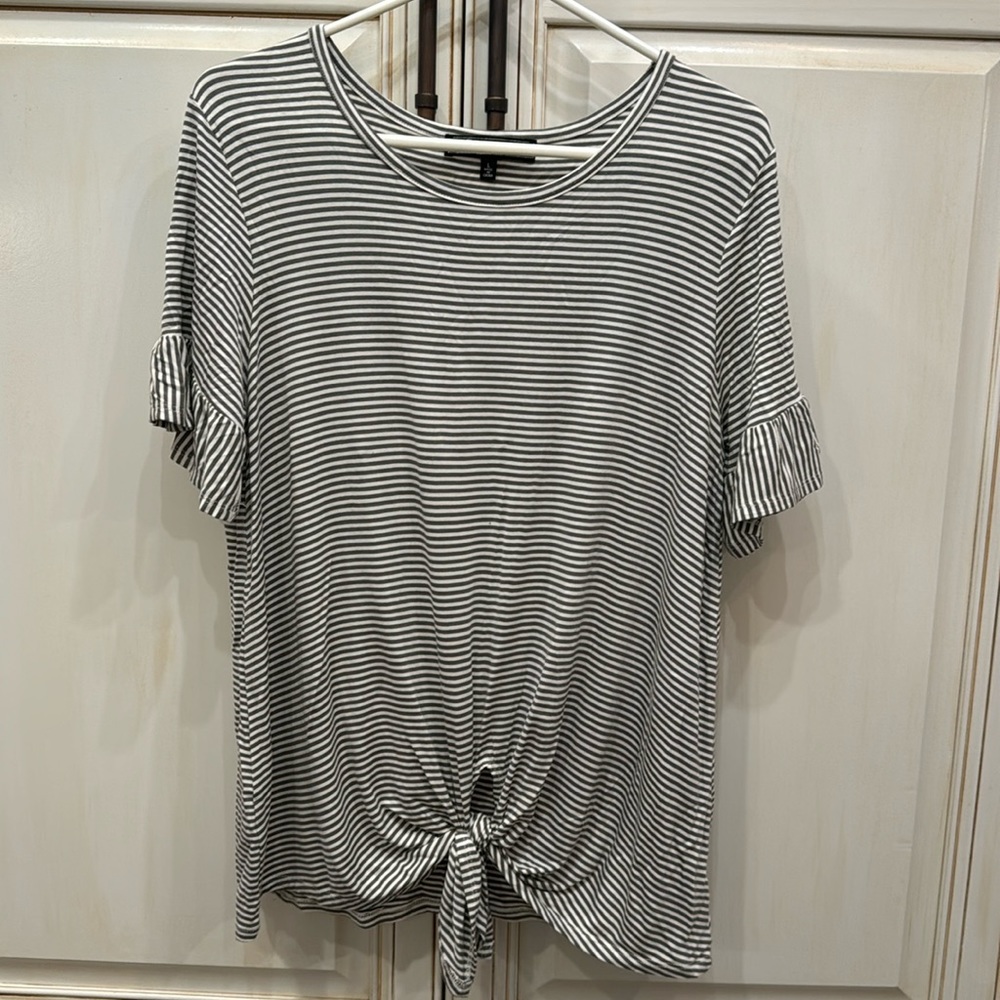 Olive green short sleeve tie front top